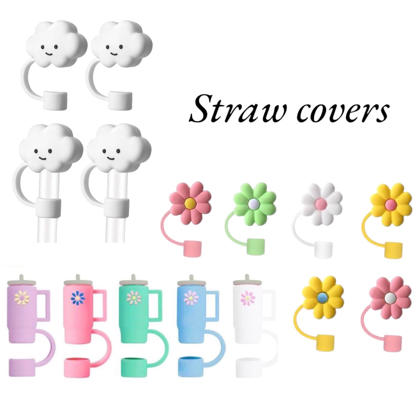 Cute silicone straw covers (pack of 3)