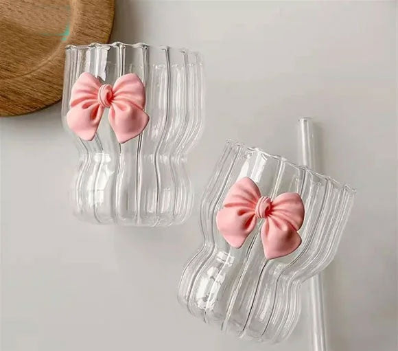 Cute Bow Glass Sippers 300ml